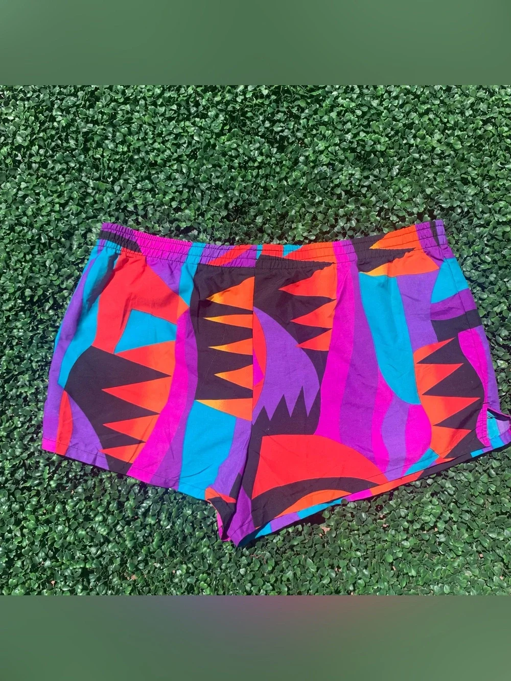 Vintage SPEEDO Maximalist Geo Sunset Swim Trunks / Shorts - needs elastic repair